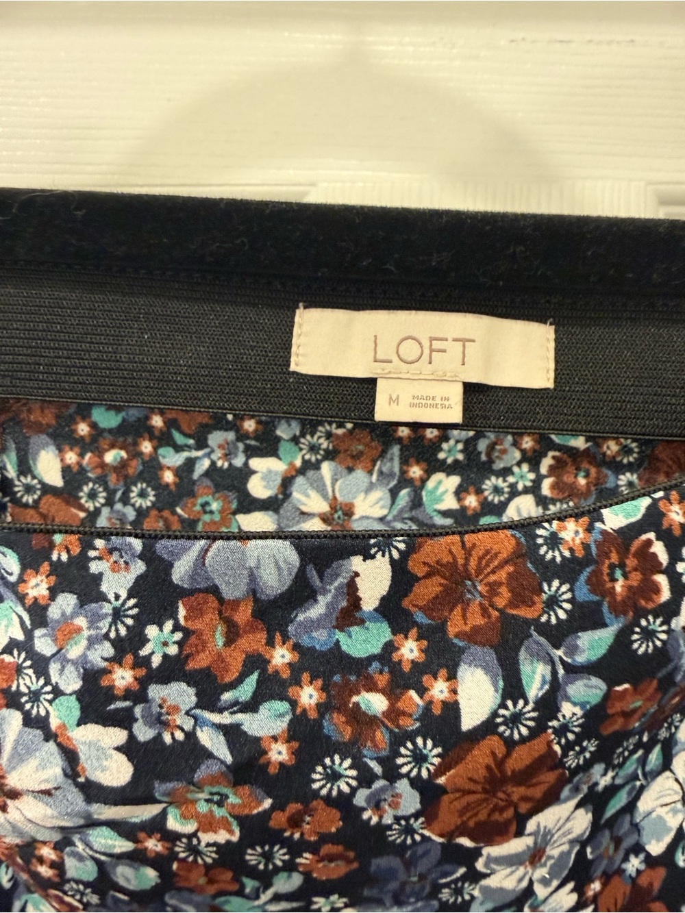 LOFT Floral Midi Skirt in Navy and Brown - Picture 2 of 5